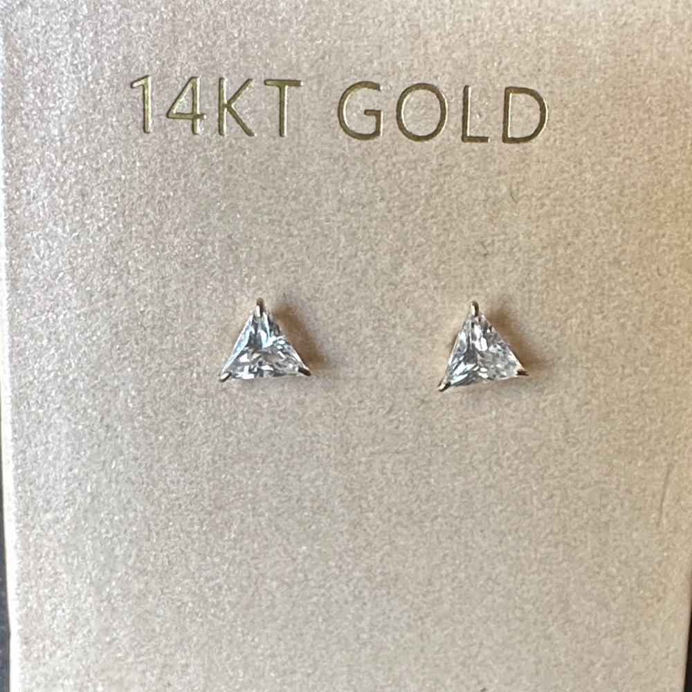 14KT Gold Triangle Cubic Zirconia Stud Earrings - Yellow Gold